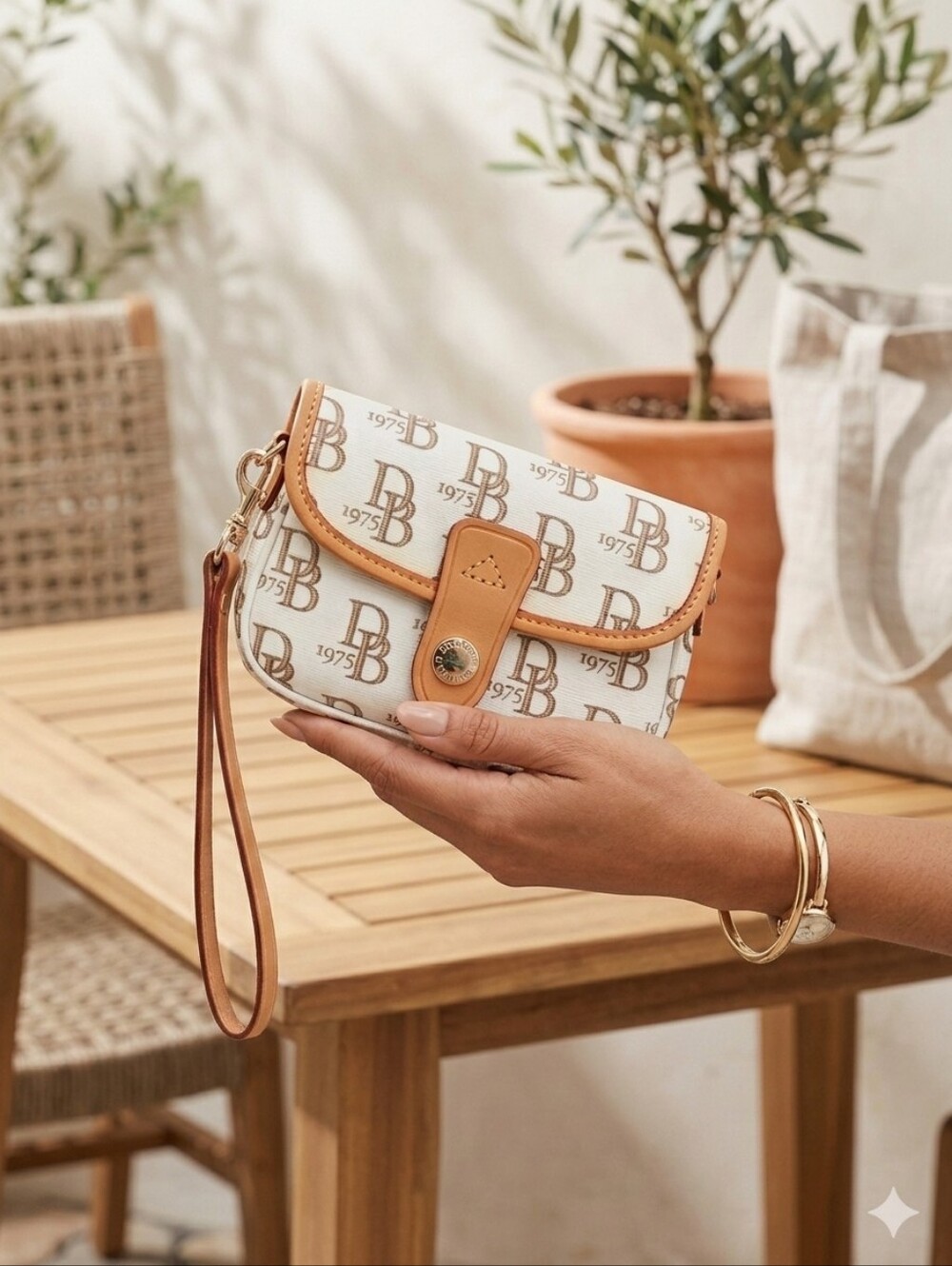 Dooney & Bourke 1975 Vintage Signature Logo Flap Wristlet - Picture 4 of 14